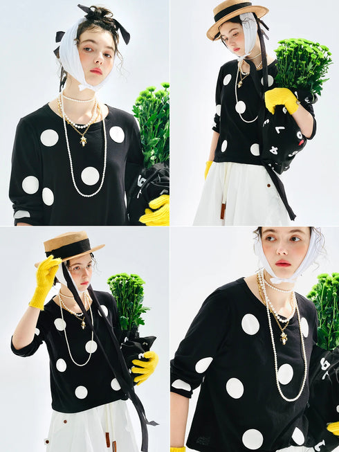 Imakokoni Polka Dot Long Sleeve Casual T-Shirt