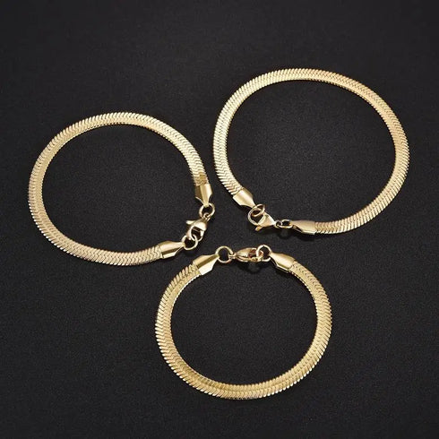 Stainless Steel Snake Chain Bracelet with Gold Charm