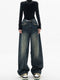 High Waist Wide Leg Jeans in Navy Blue