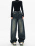 High Waist Wide Leg Jeans in Navy Blue