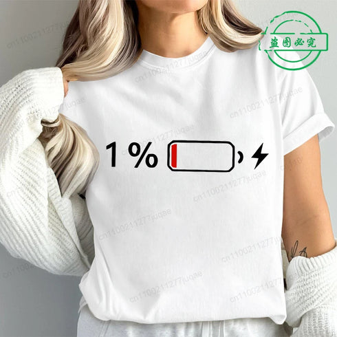 1% Battery Print Graphic Casual T-Shirt for Women
