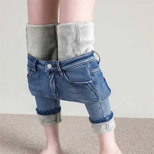 High Waist Thermal Denim Jeans for Women