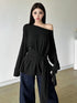 Sexy Thin See Through Long sleeve Oversize T shirt Women Bandage Off shoulder Top Female Basic Long Tees Korean Chic Lady New