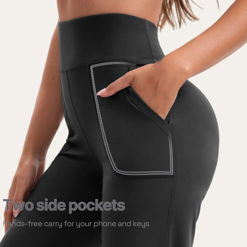Women's High Waist Flared Yoga Pants with Pockets