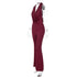 Dulzura Backless Lace-Up Flared Jumpsuit in Wine Red