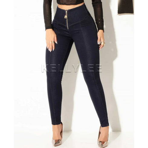 High Waist Slim Fit Denim Trousers