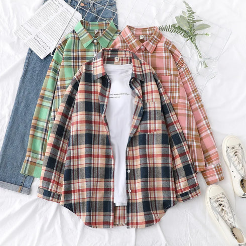 Casual Women's Flannel Plaid Shirt - Autumn Collection