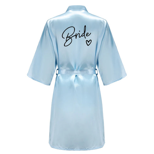 Team Bride Satin Robe with Black Letters