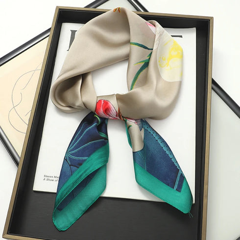 70x70cm Silk Satin Square Scarf with Print