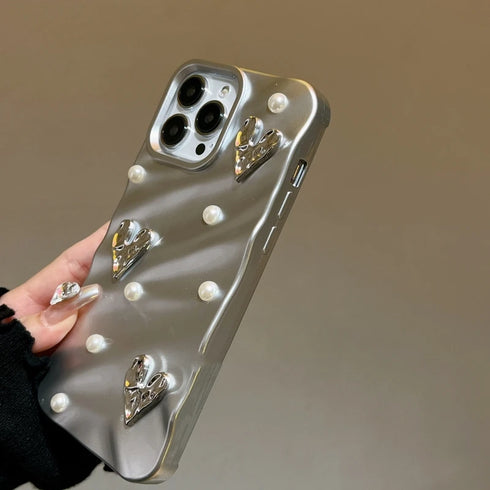 Silk Pattern Love Heart Pearl Wavy Phone Case