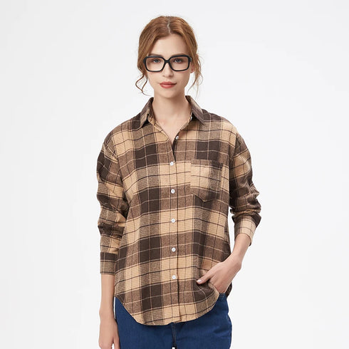 Loose Women's Plaid Shirt - Long Sleeve Casual Blouse