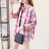 Loose Fit Cotton Plaid Shirt for Women