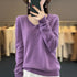 100% Merino Wool V-Neck Pullover Sweater for Women