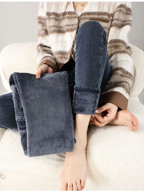High Waist Fleece Lined Skinny Jeans for Women