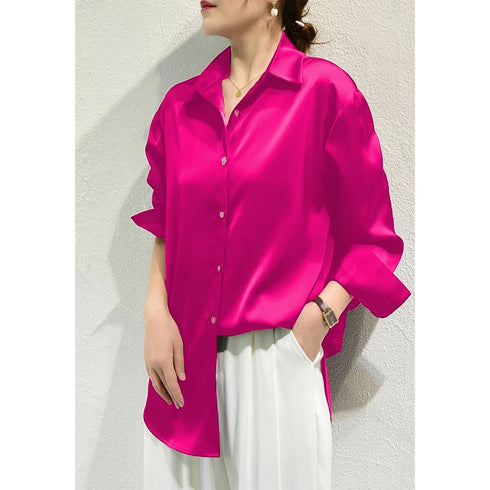 Elegant Satin Finish Long Sleeve Blouse for Women