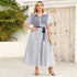 Summer Strappy Lapel Striped Short-Sleeved Dress