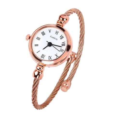 Luxury Silver Bangle Bracelet with Quartz Watch