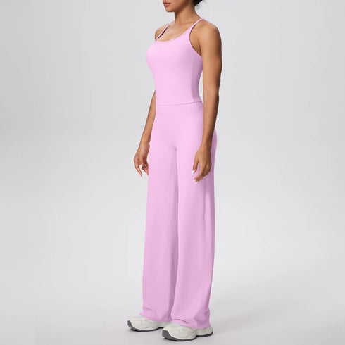 Backless Yoga Set with Wide Leg Pants
