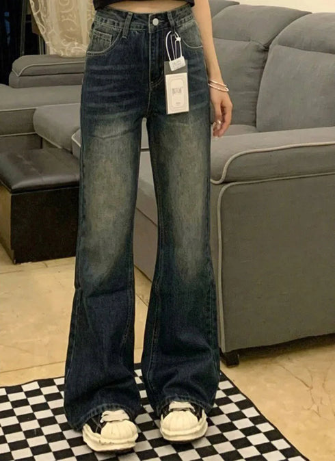 High Waist Straight Fit Denim Jeans for Women