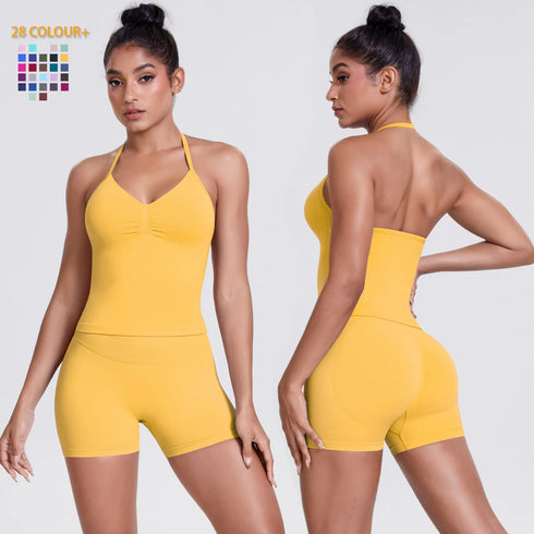 Yoga Shorts Set with Built-In Bra for Women