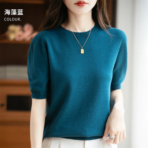 Merino Wool O-Neck Sweater for Women