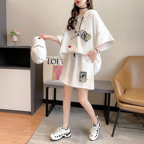 Women's Casual Hooded Cotton Two Piece Set