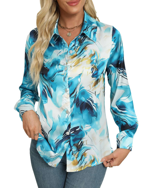 Women's Elegant Marble Print Long Sleeve Work Shirt