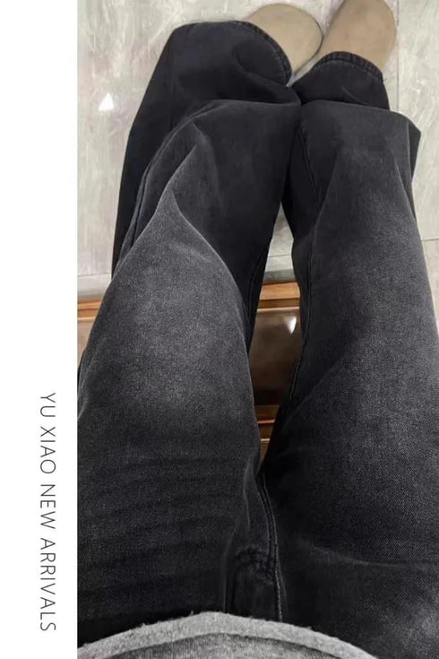 Womens Flared Wide Leg Jeans - Black & Grey