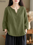 2025 ZANZEA Autumn Blouse Women V Neck Long Sleeve Tops Casual Solid Loose Shirt Female OL Work Blouses Retro Tunic Blusas Mujer