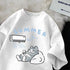 Summer Japanese Cartoon Cute Cat Funny Printed Short-sleeved T-shirt for Ladies and Boys Same Loose Casual Large-size Top