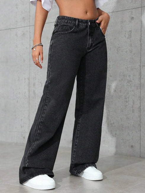 Plus Size Wide Leg Denim Jeans for Women