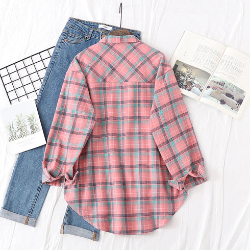 Elegant Women's Plaid Shirt 2025 New Ladies Large Size Casual Loose Lapel Long Sleeve Blouse&Tops Female Lapel Checked Clothing