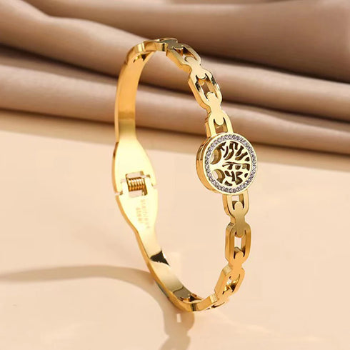 Women's Luxury Designer Bangle Stainless Steel Tree of Life Cuff Bracelet for Women