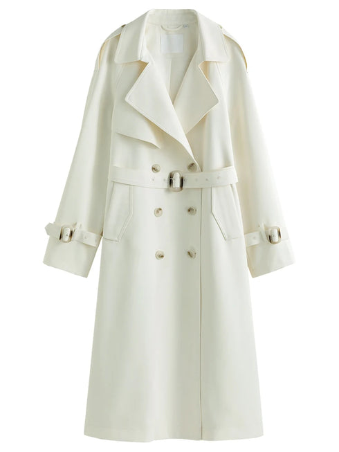 Classic Double-Breasted Mid-Length Trench Coat for Women