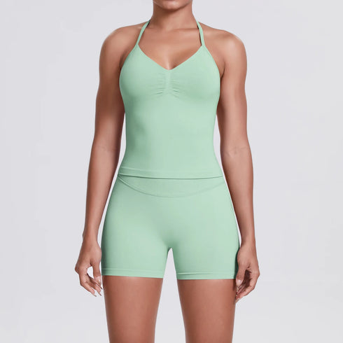 Yoga Shorts Set with Built-In Bra for Women