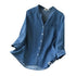 Blue Denim Lyocell Casual V-Neck Blouse