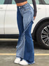 Women's Blue Two-Tone Flared Pants with Raw Edge Details