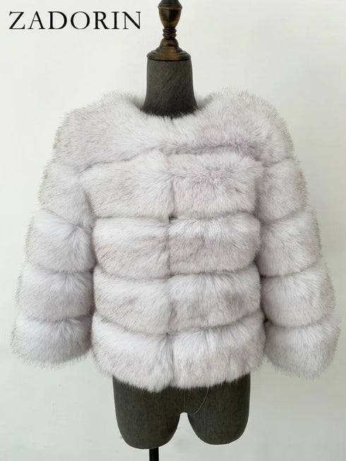 Elegant Faux Fur Coat in Black and White for Women