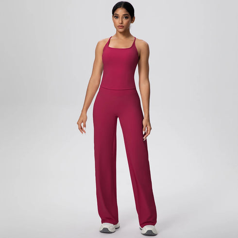 Backless Yoga Set with Wide Leg Pants