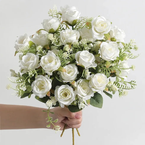 30cm White Silk Peony Bouquet with 5 Large Heads