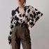 Spring Cow Print Button-Up Blouse for Women