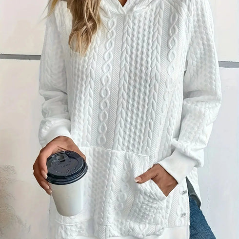 Plus Size Cable Knit Hoodie with Pockets