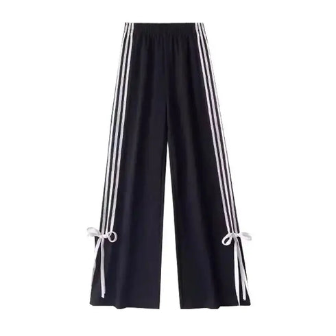 Plus Size Y2K Wide Leg Pants with Bow Tie Detail
