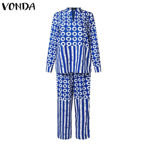 Plus Size VONDA Women Matching Sets Long Sleeve Suits