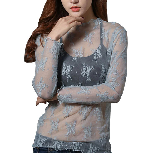 Lace Bottomed Long Sleeve Blouse Top