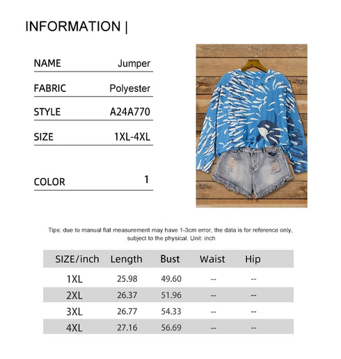 Plus Size Whale Pattern Casual Sweater for Women