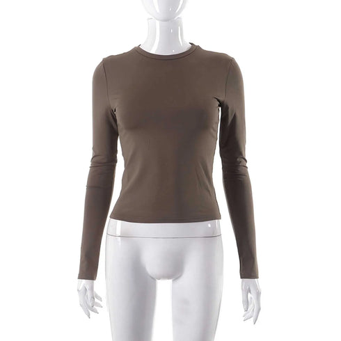 Womens Long Sleeve Bodycon Crop Top - Solid Colours