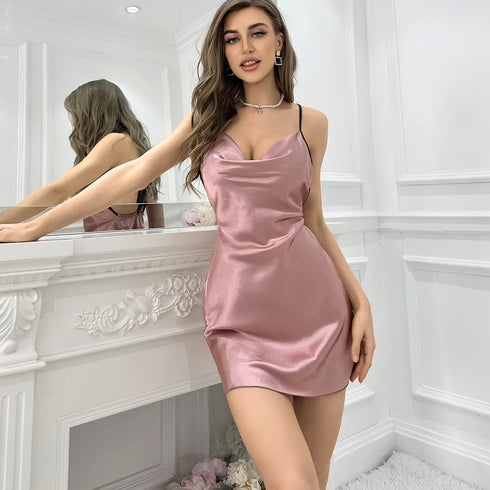 Butterfly Backless Silk Nightdress for Women