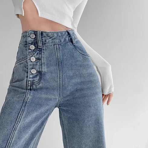 High-Waisted Loose-Fit Straight-Leg Denim Trousers