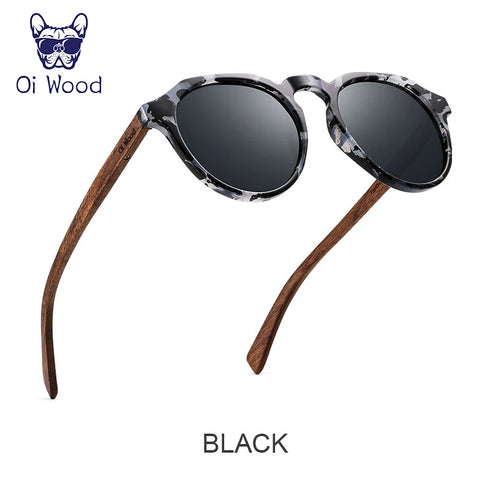 Oi Wood Sunglasses Women Men's Sun Glasses Walnut Wood Round Red Lens Tortoise Shell Frames